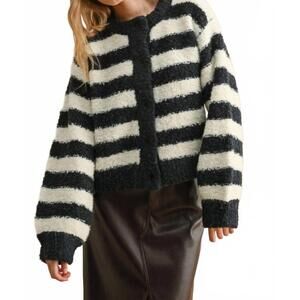 NEW MIOU MUSE boucle effect sweater cardigan in navy